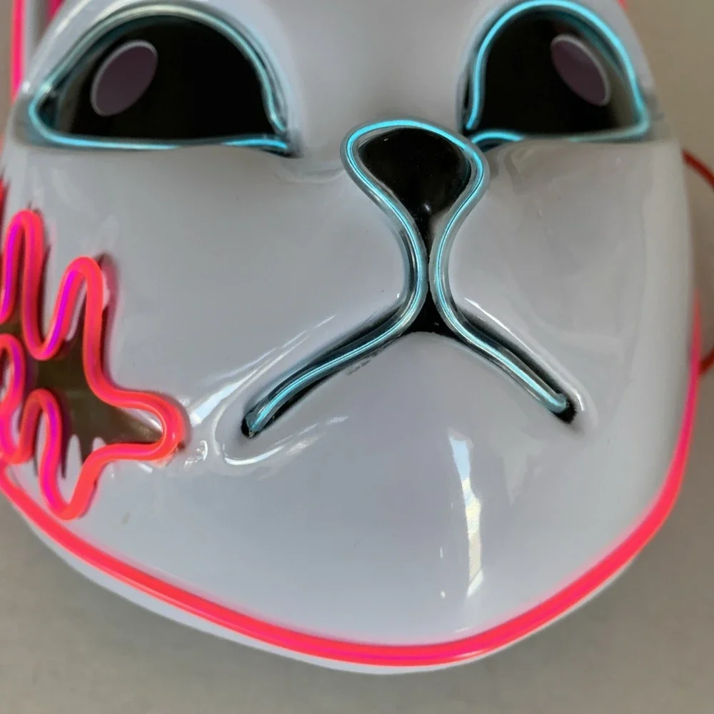 Anime Demon Slayer LED‎ Light up Mask White W Pink And Blue Light Halloween